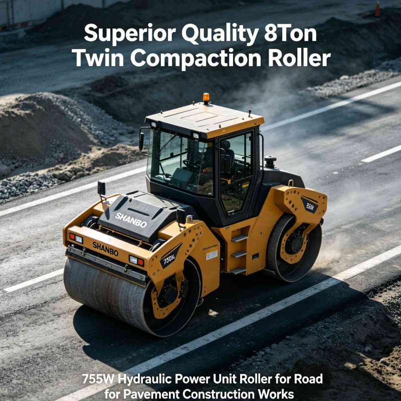 8Ton Heavy-duty Twin Drum Roller 75kW High-performance Engine Unit Roller for Foundation Soil Compacting Works